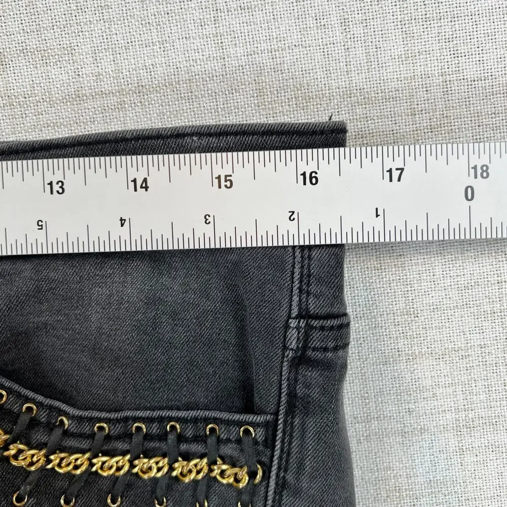 Rock & Republic Berlin Mid Rise Slim Straight Jeans Womens 12M Black Gold Chain - Picture 9 of 12